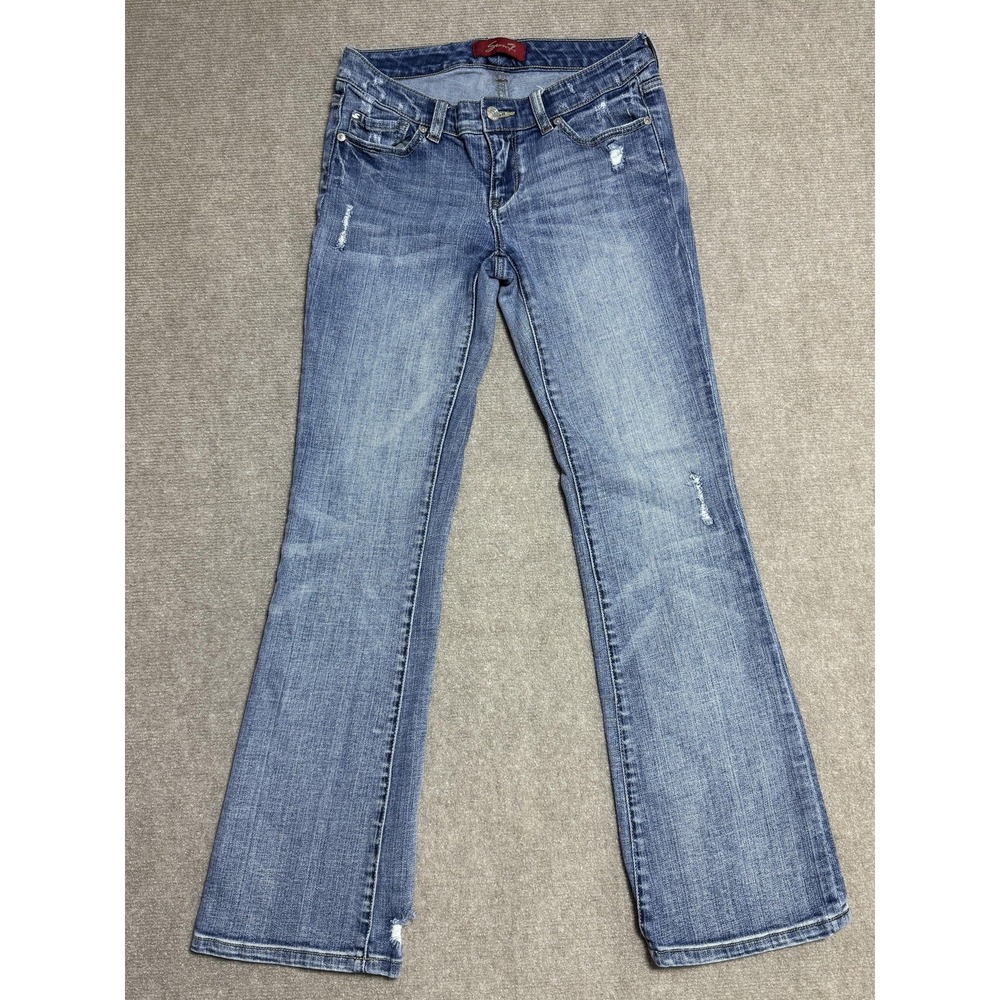Seven 7 Jeans Womens 2P Blue Bootcut Distressed Stretch Denim Rhinestone Pockets